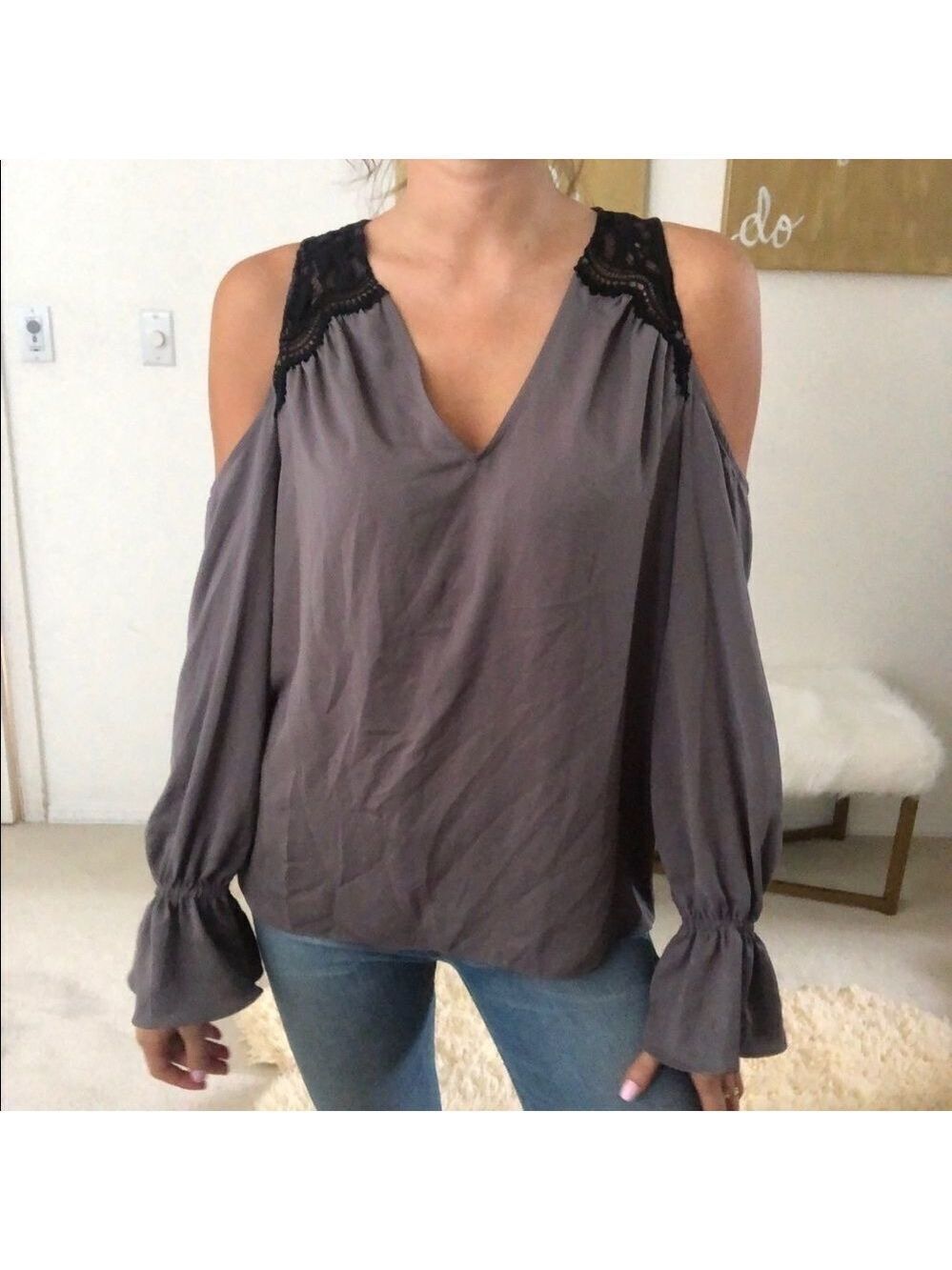 NWT Ramy Brook New York Abigail grey lace blouse